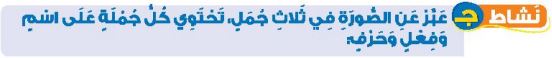 نشاط ج عبر عن الصورة في ثلاث جمل، تحتوي كل جملة على اسم وفعل وحرف